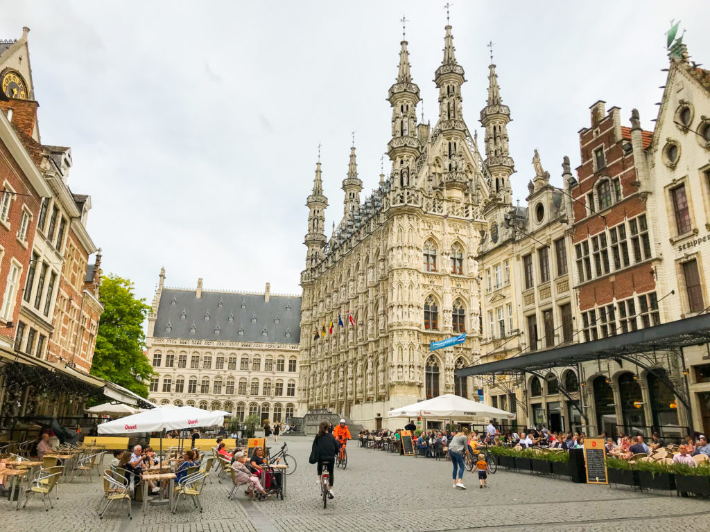 View over the Great Market Square and Leuven city hall/town hall