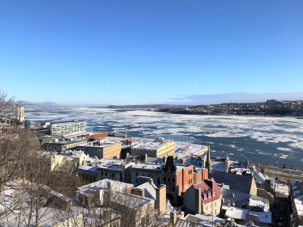 Solo travel Quebec City - ice floating over the Saint Lawrence River