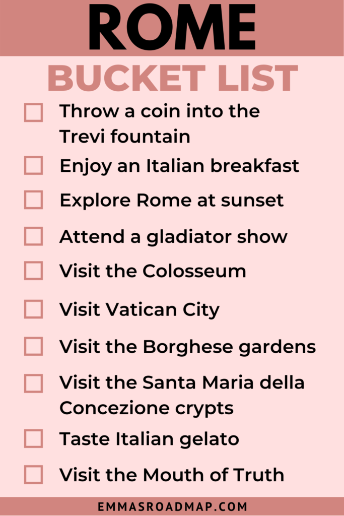Bucket list Rome checklist