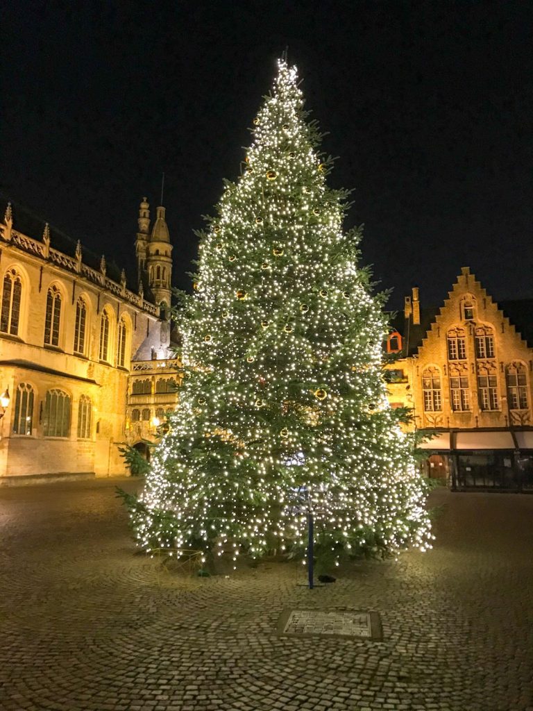 Huge Christmas tree at De Burg in Bruges