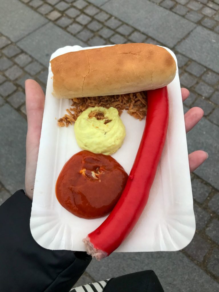 Typical red Danish sausage