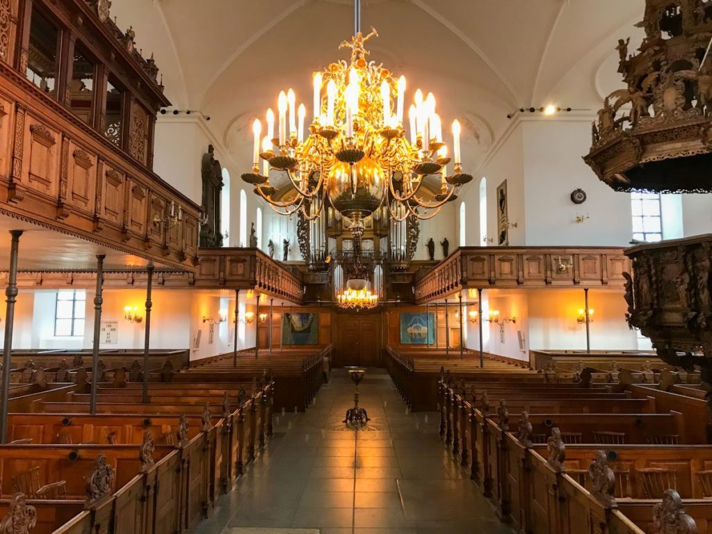 Inside of the Holmens Church, beautiful wooden decorations