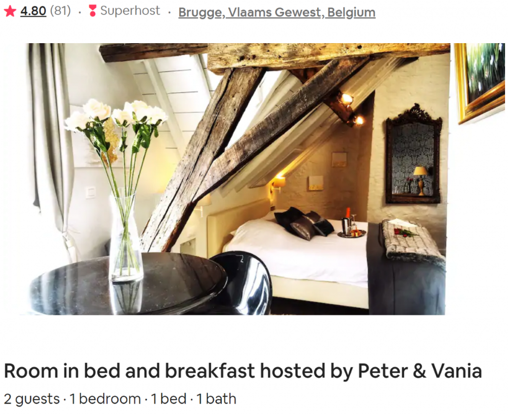 cosy bed and breakfast Airbnb Bruges Belgium