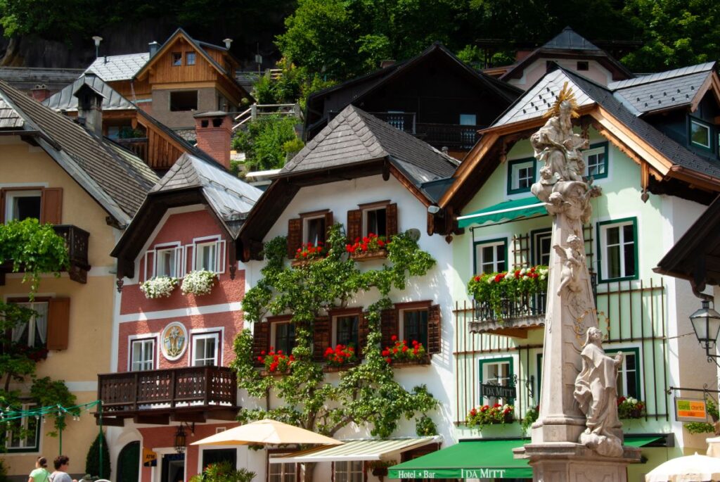colourful houses in the city center of Hallstatt