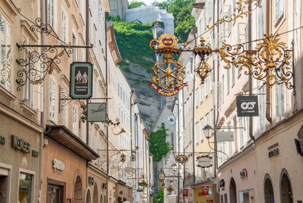 Name plates Getreidegasse Street in Salzburg