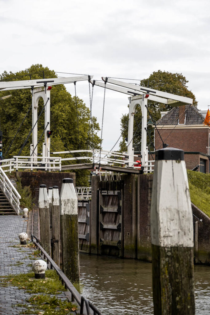 cute bridge at harbor of Schoonhoven, Cheese Valley